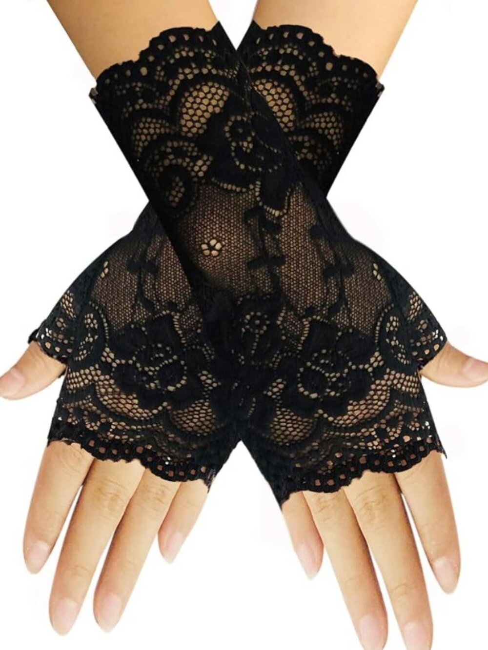 monochef Women Short Lace Gloves Sunblock Fingerless Bridal Wrist Gloves Opera E